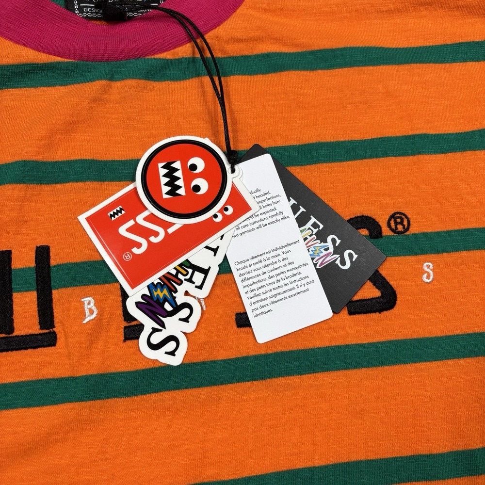 Guess x J Balvin Vibras Orange Striped T-Shirt Men's Embroidered Logo Hype XS - Picture 3 of 7